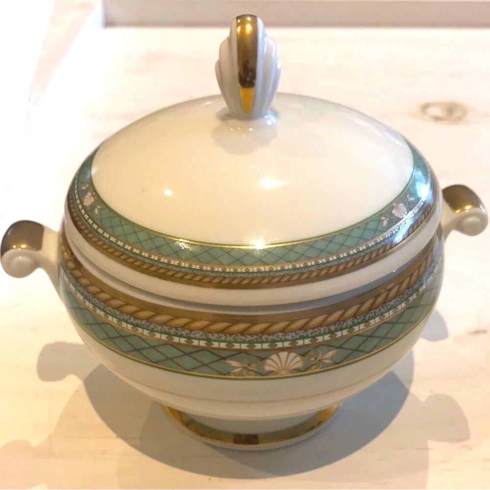 Vintage Mikasa Sugar Bowl Jade Isle Pattern Double Handled With Lid